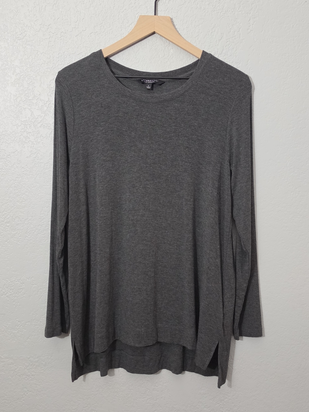 Liverpool Long-Sleeve Crewneck Knit Top Heather Gray Tunic Lightweight Womens L